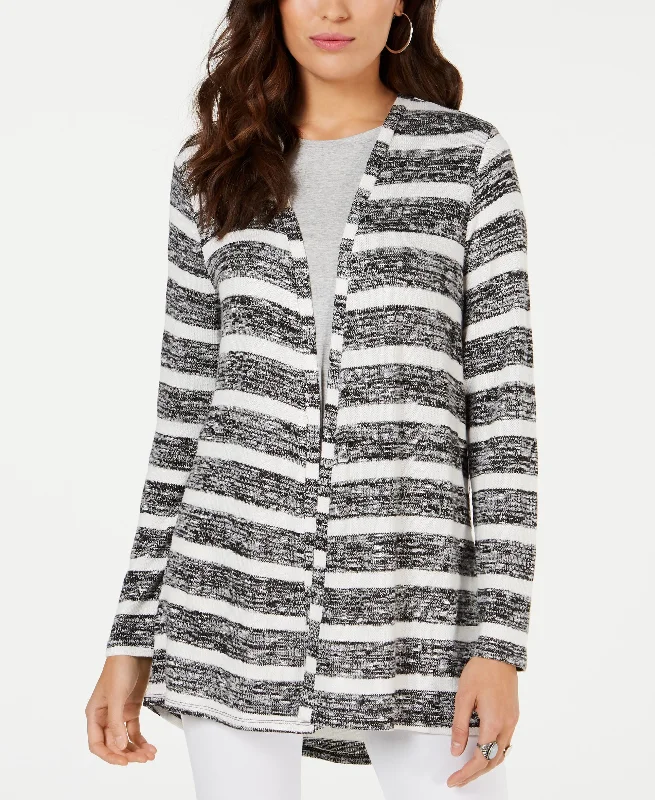 Striped High-Low Cardigan Open Front Closed Front Wrap Front