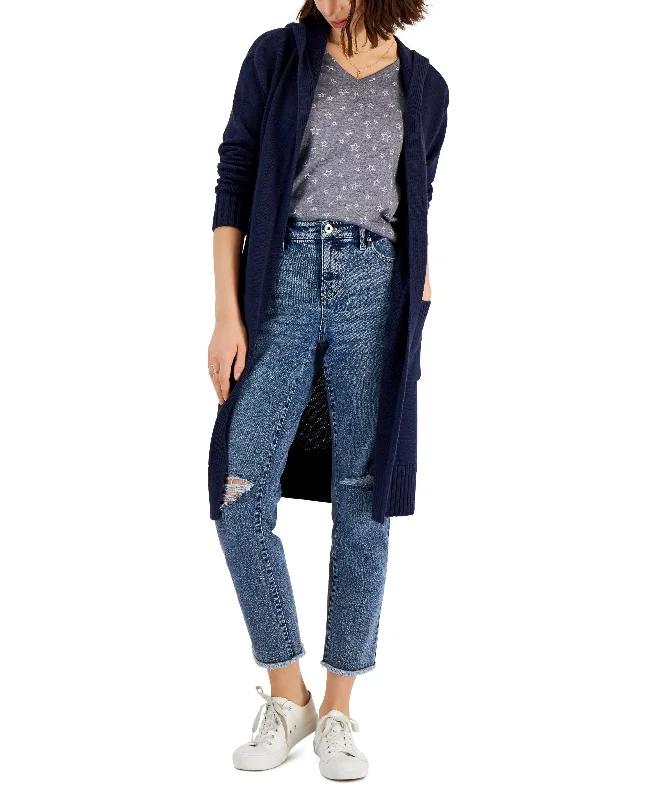 Style & Co Womens Hooded Cardigan Spandex Rayon Corduroy