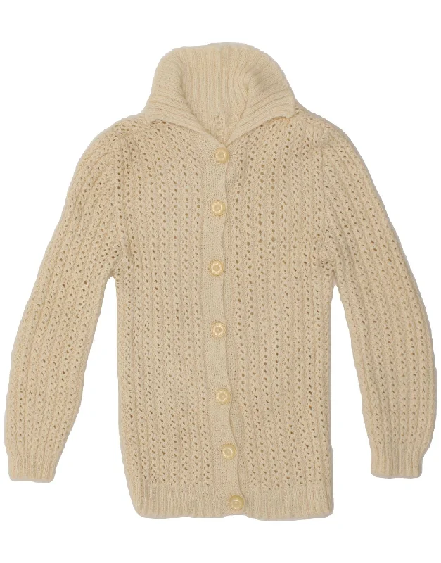 VINTAGE Womens Cardigan Sweater UK 10 Small Beige Fleece Fabric Down Fabric Feather Fabric VINTAGE Womens Cardigan Sweater UK 10 Small Beige Fleece Fabric Down Fabric Feather Fabric