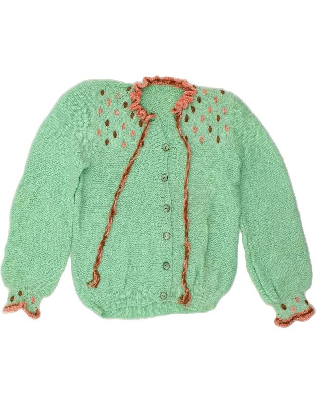VINTAGE Womens Cardigan Sweater UK 12 Medium Green Crew Neck V-Neck Turtle Neck