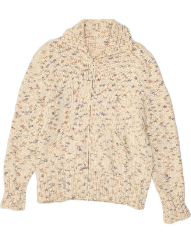 VINTAGE Womens Cardigan Sweater UK 14 Medium Beige Flecked Wool Nylon Fabric Polyester Fabric Spandex Fabric VINTAGE Womens Cardigan Sweater UK 14 Medium Beige Flecked Wool Nylon Fabric Polyester Fabric Spandex Fabric