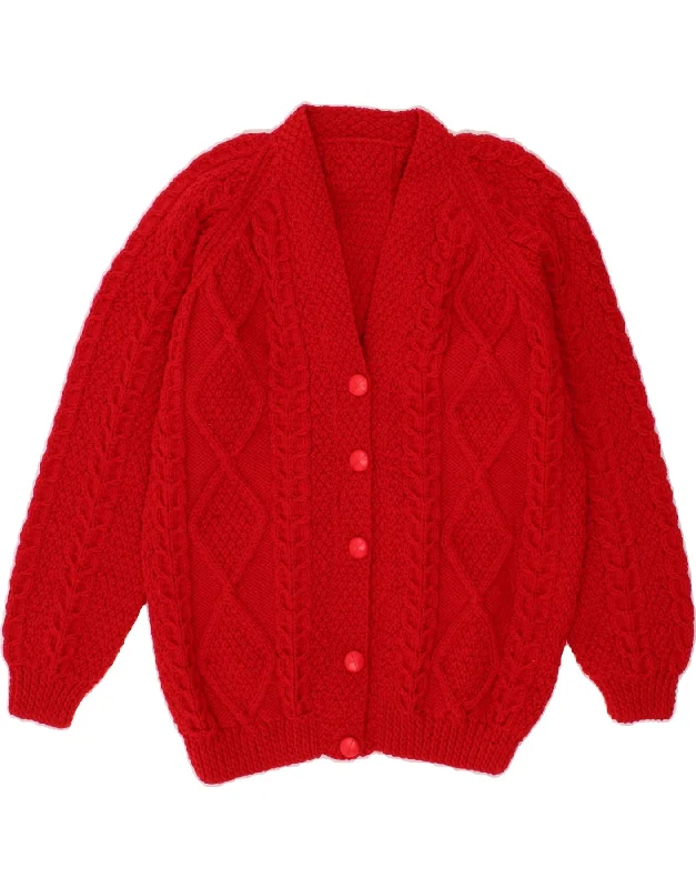 VINTAGE Womens Cardigan Sweater UK 14 Medium Red Iron Safe Non-Iron Wrinkle Free