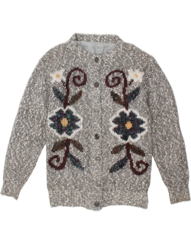 VINTAGE Womens Cardigan Sweater UK 16 Large Grey Floral Patchwork Embroidered Appliqued VINTAGE Womens Cardigan Sweater UK 16 Large Grey Floral Patchwork Embroidered Appliqued
