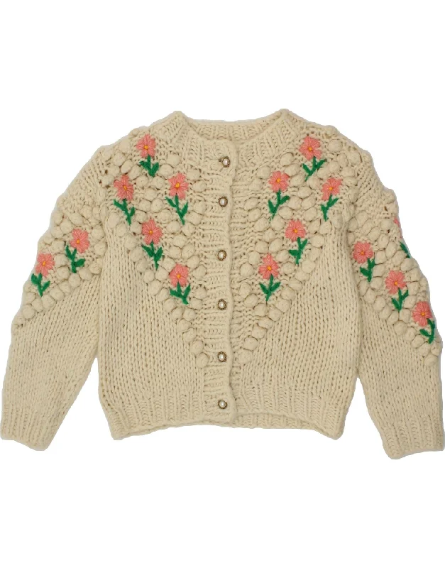 VINTAGE Womens Cardigan Sweater UK 16 Large Off White Floral Layered Multi-layer Single Layer VINTAGE Womens Cardigan Sweater UK 16 Large Off White Floral Layered Multi-layer Single Layer