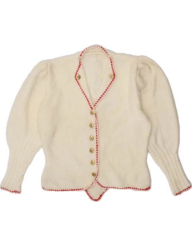 VINTAGE Womens Cardigan Sweater UK 16 Large White Beaded Cardigan Sequined Faux Fur