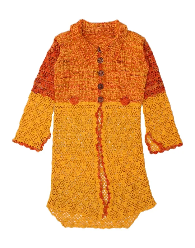 VINTAGE Womens Longline Cardigan Sweater UK 16 Large Yellow Colourblock Plaid Cardigan Polka Dot Checkered VINTAGE Womens Longline Cardigan Sweater UK 16 Large Yellow Colourblock Plaid Cardigan Polka Dot Checkered