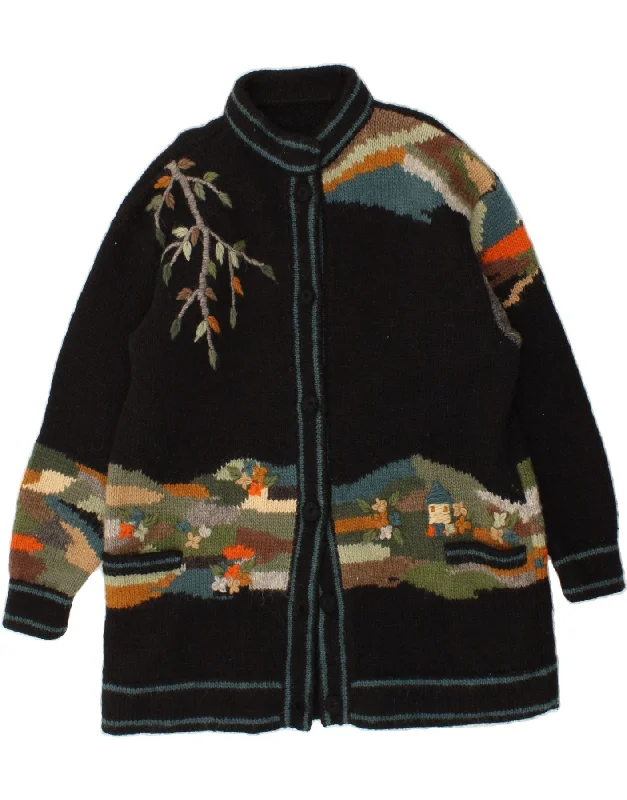VINTAGE Womens Longline Cardigan Sweater UK 22 3XL Black Floral Nature Modern Contemporary chic VINTAGE Womens Longline Cardigan Sweater UK 22 3XL Black Floral Nature Modern Contemporary chic