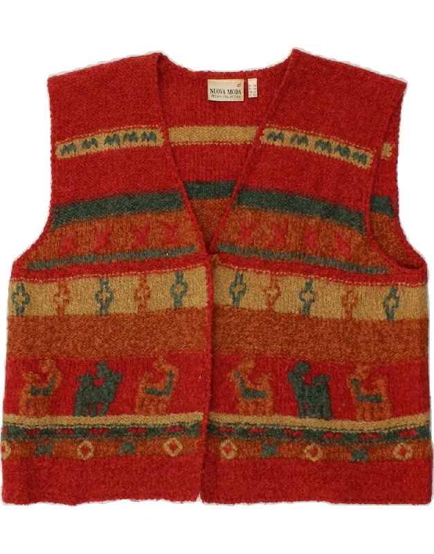 VINTAGE Womens Sleeveless Cardigan Sweater UK 22 3XL Red Fair Isle Jersey Fabric Tulle Fabric Batik Fabric