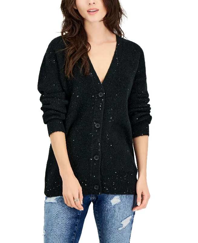 Women's Sequined Cardigan Solid Print Embellished