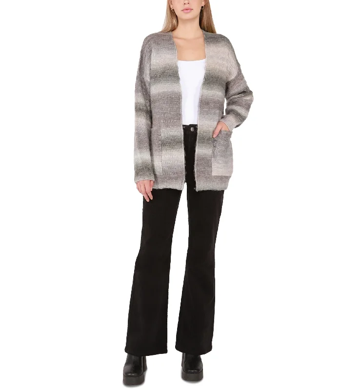Women's Texture-Knit Striped Cardigan Wool Fabric Cashmere Fabric Tweed Fabric